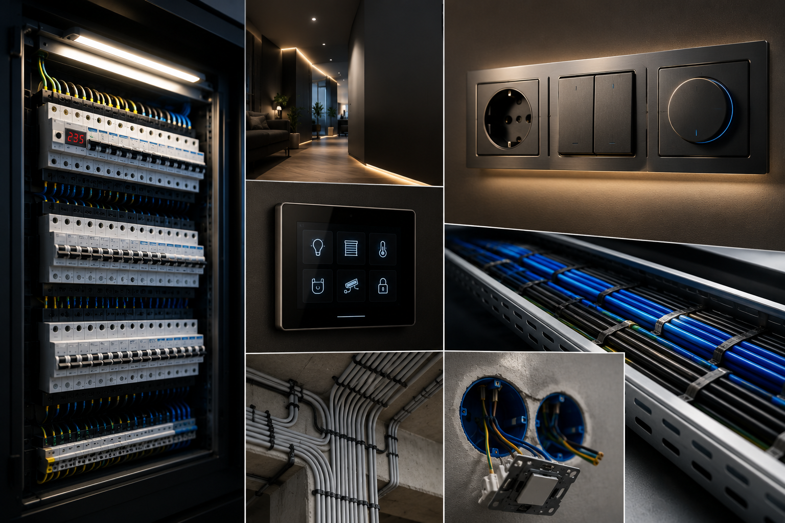 Instalație electrică premium cu panou, aparataj și comenzi smart montate curat